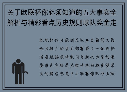 关于欧联杯你必须知道的五大事实全解析与精彩看点历史规则球队奖金走势 关于欧联杯你必须知道的五大事实全解析与精彩看点历史规则球队奖金走势